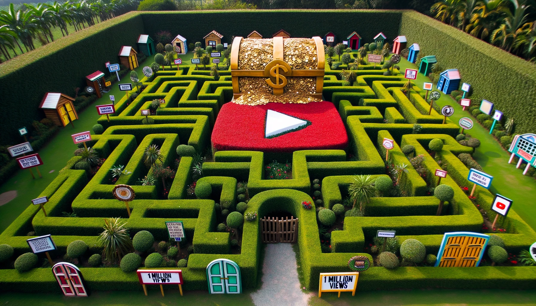 A maze with a Youtube logo with gold demonstrating how much you can earn with Youtube views