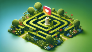 a maze with a like logo from Instagram in the middle