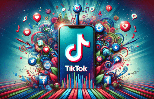 Telefoon met TikTok-logo omringd door likes en reacties, symbool voor viral gaan op TikTok